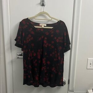 Michael Kors Black With Red Roses Floral Blouse